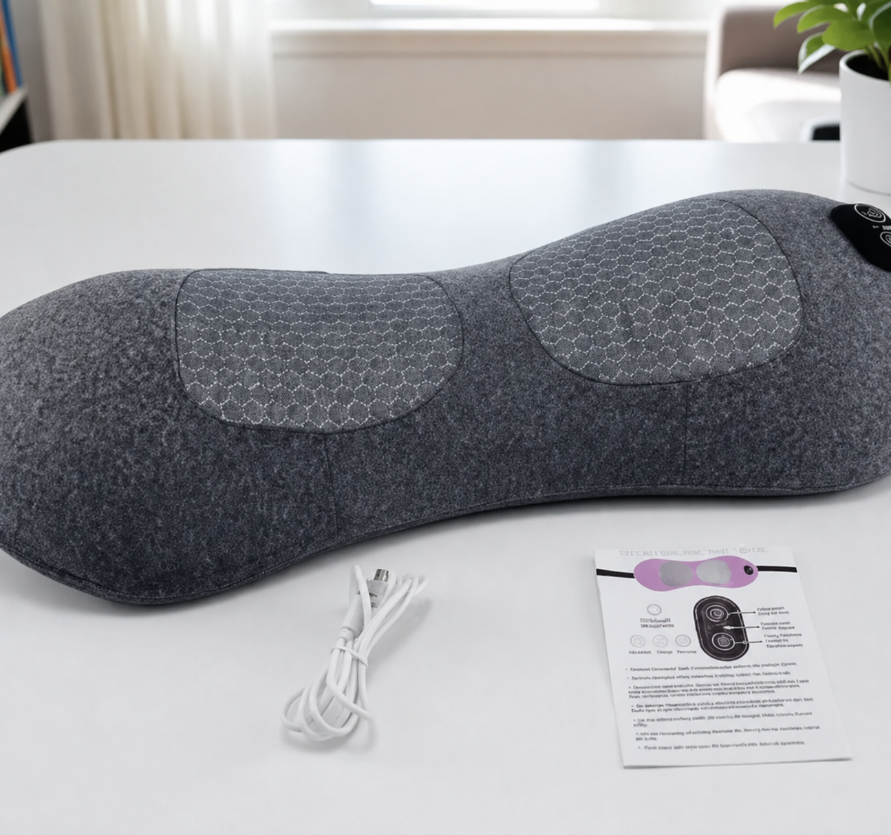 Orevive SpineEase with its USB-C charging cable and instruction guide